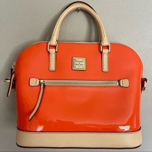 Dooney & Bourne Clementine Orange Patent Domed Zip Satchel with Crossbody Strap